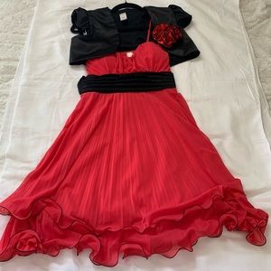 hot pink ruffled dress w/ free black jacket